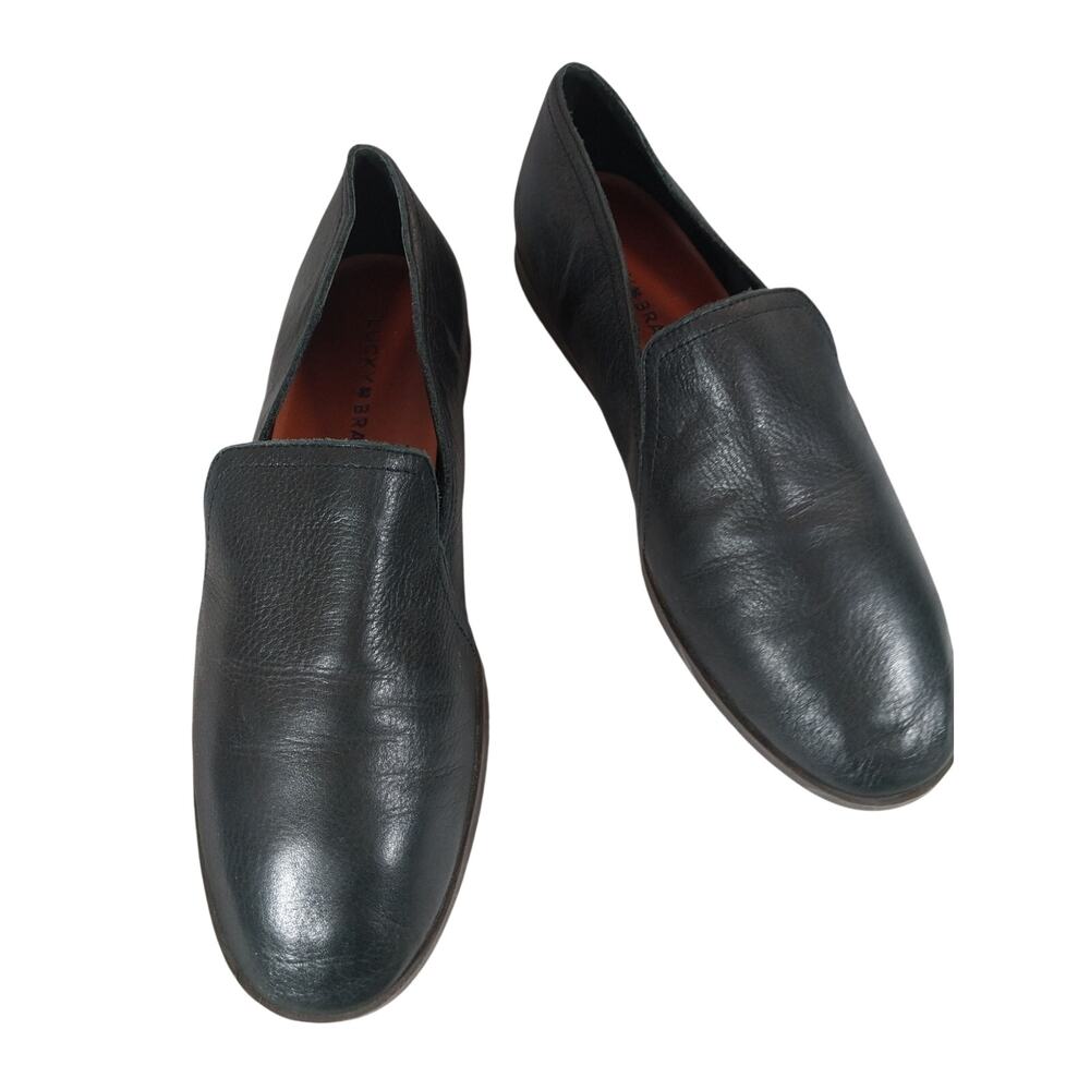 LUCKY BRAND! BLACK GENUINE LEATHER 'NO HEEL" SLEEK & CHIC LOSFER FLATS! SZ 8.5M - Picture 2 of 10